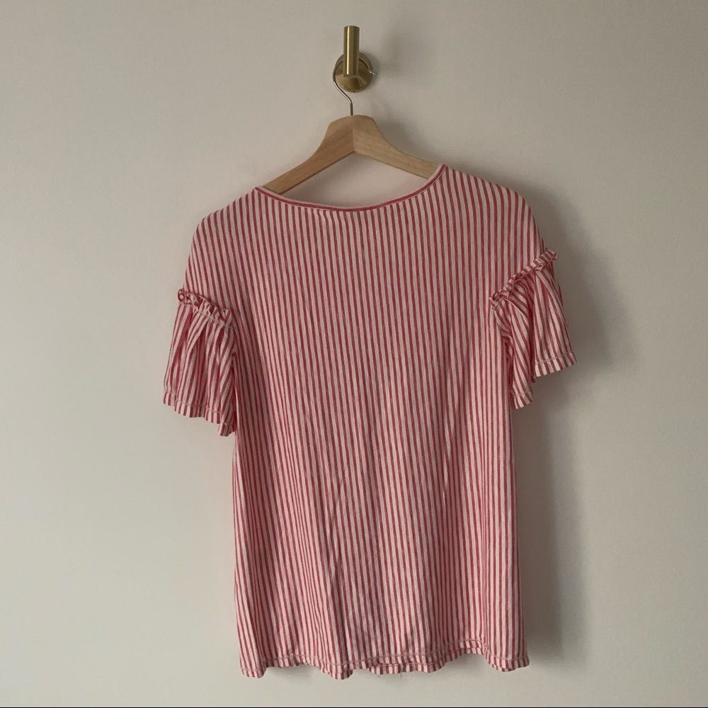 NWT Max Studio | Red & White Ruffle Sleeve Top - Picture 7 of 9